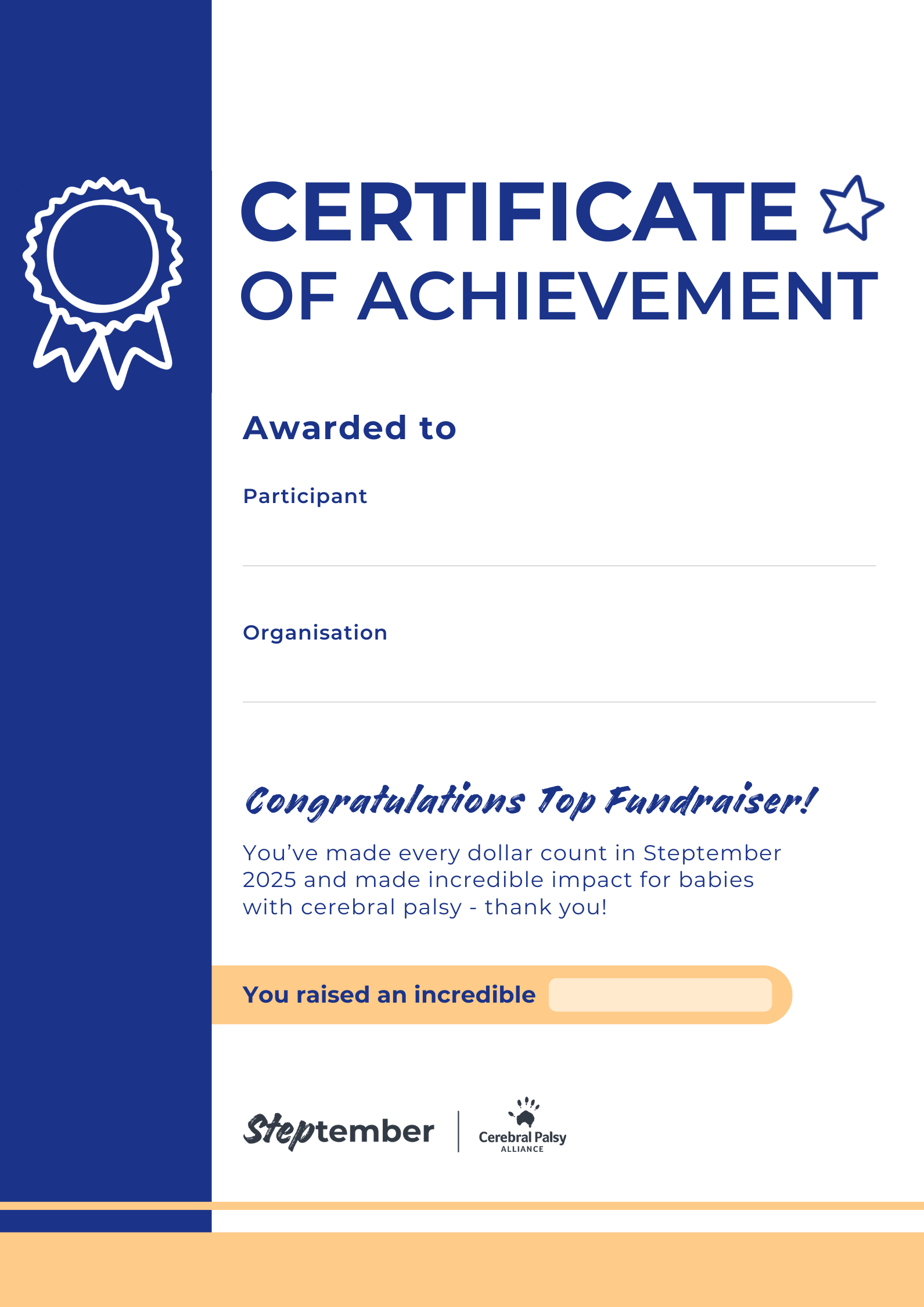 Editable Certificate - Top Fundraiser